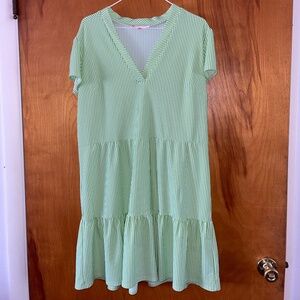 Jude Connally Green and White Striped Tiered Dress